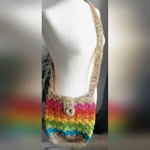 Handmade Rainbow Crochet Boho Crossbody Bag